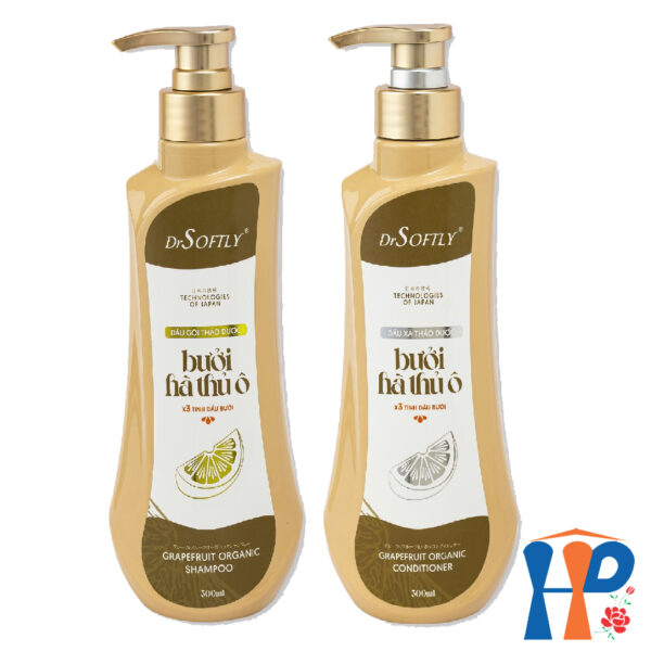 Cặp gội xả thảo dược Bưởi Hà Thủ Ô DrSoftly Grapefruit Organic Shampoo & Conditioner 500ml
