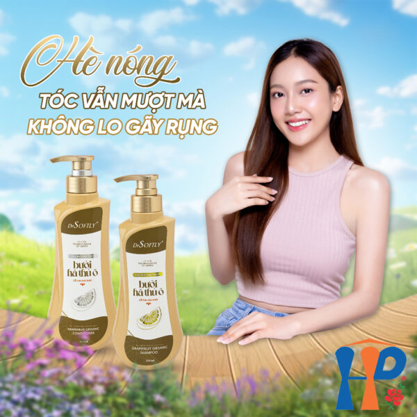Cặp gội xả thảo dược Bưởi Hà Thủ Ô DrSoftly Grapefruit Organic Shampoo & Conditioner 500ml