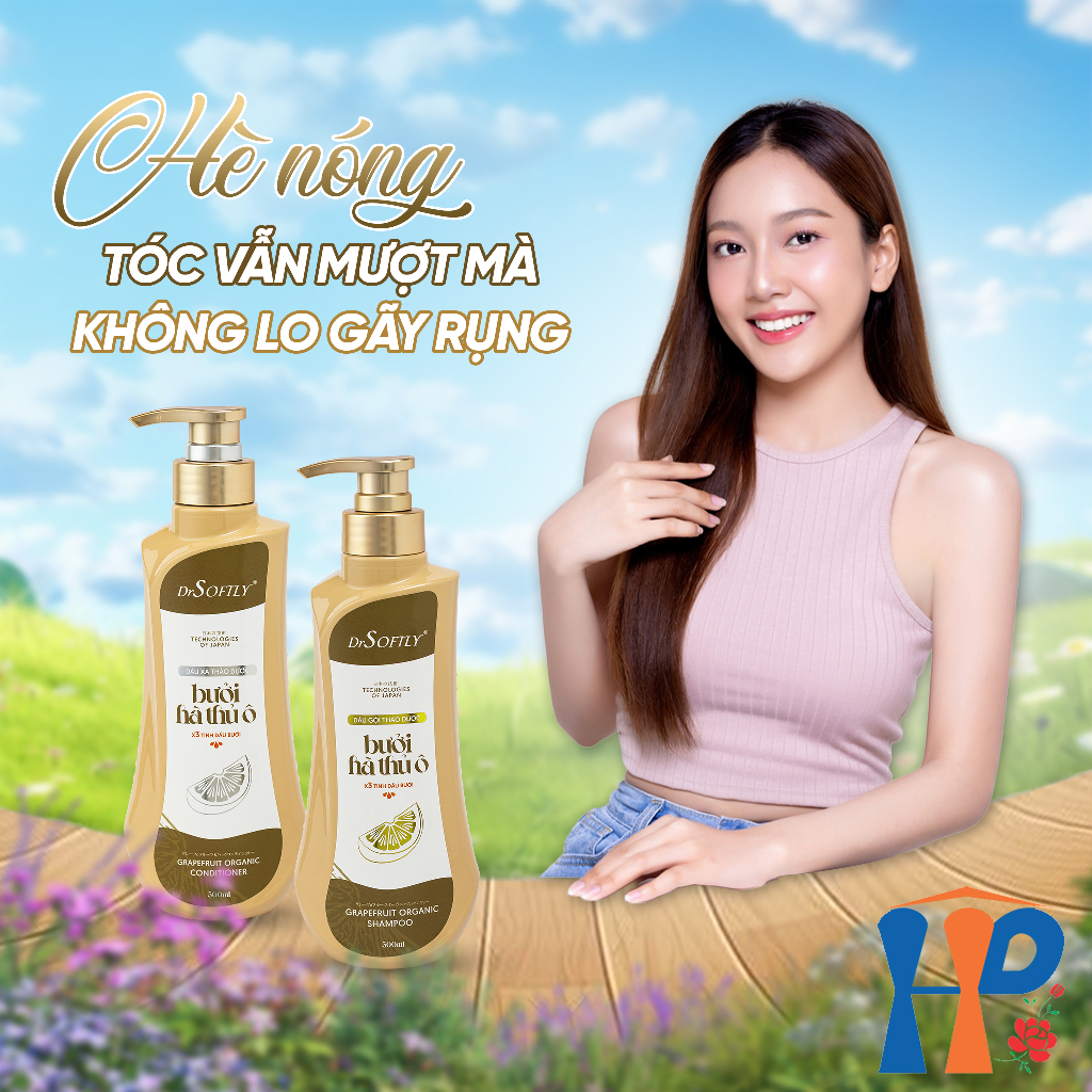 Cặp gội xả thảo dược Bưởi Hà Thủ Ô DrSoftly Grapefruit Organic Shampoo & Conditioner 500ml