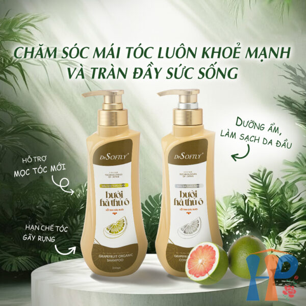Cặp gội xả thảo dược Bưởi Hà Thủ Ô DrSoftly Grapefruit Organic Shampoo & Conditioner 500ml