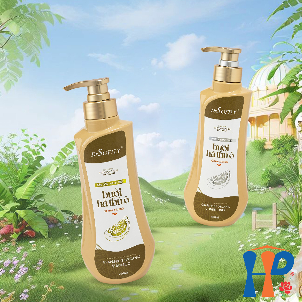 Cặp gội xả thảo dược Bưởi Hà Thủ Ô DrSoftly Grapefruit Organic Shampoo & Conditioner 500ml