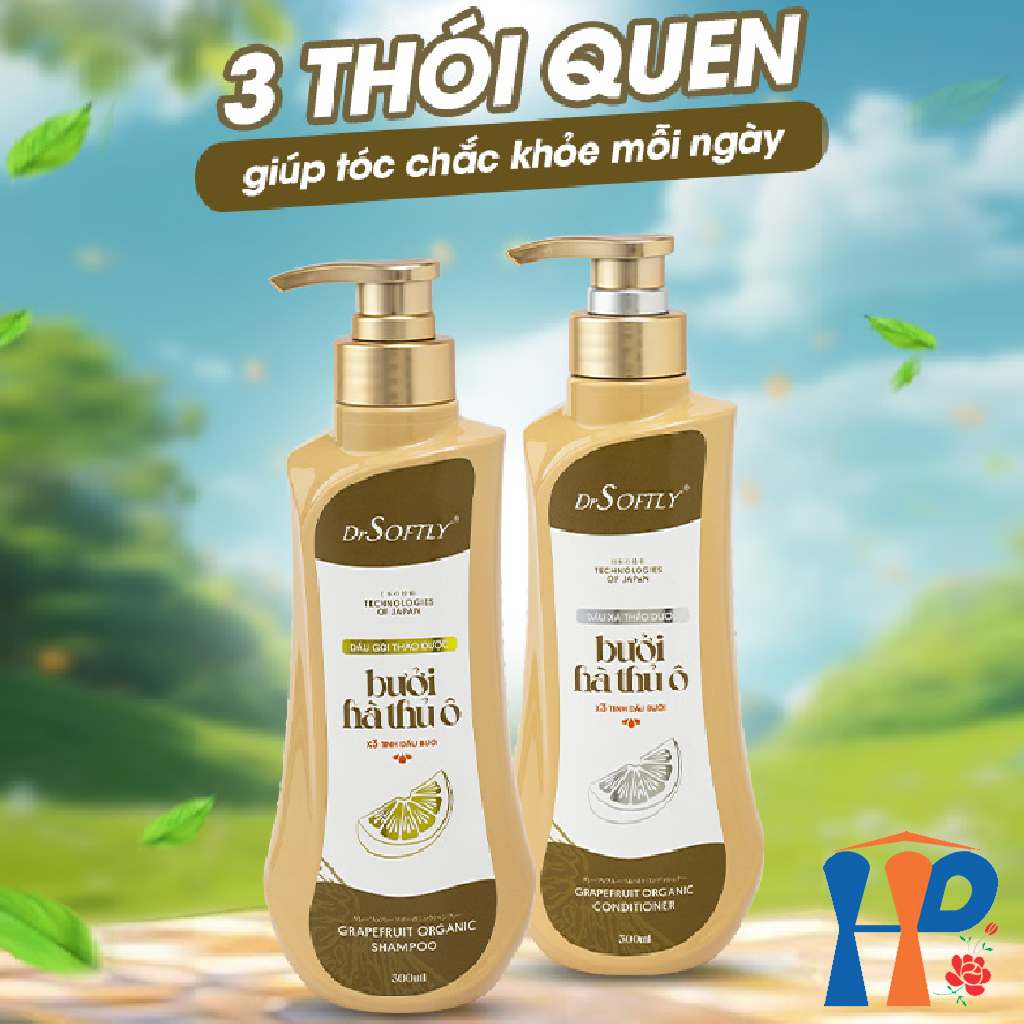 Cặp gội xả thảo dược Bưởi Hà Thủ Ô DrSoftly Grapefruit Organic Shampoo & Conditioner 500ml