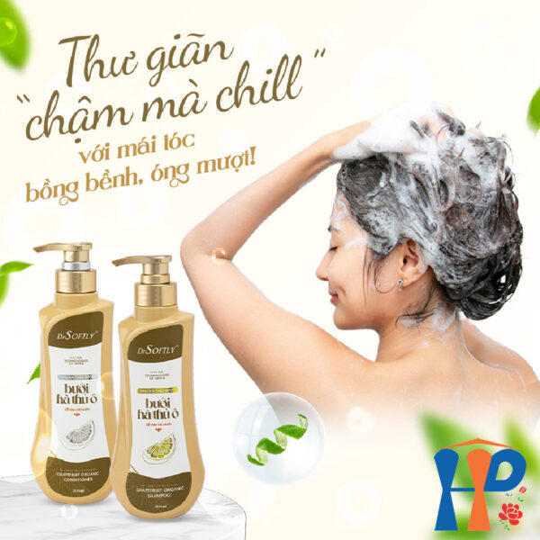 Cặp gội xả thảo dược Bưởi Hà Thủ Ô DrSoftly Grapefruit Organic Shampoo & Conditioner 500ml