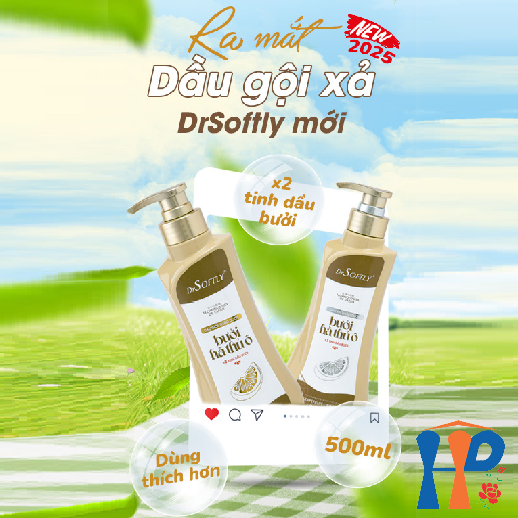 Cặp gội xả thảo dược Bưởi Hà Thủ Ô DrSoftly Grapefruit Organic Shampoo & Conditioner 500ml