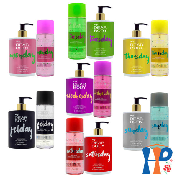 Combo Xịt Thơm và Dưỡng Thể Tuần DEAR BODY Weeks Body Mist and Lotion 750ml (for woman, lưu hương 3 - 5 giờ)
