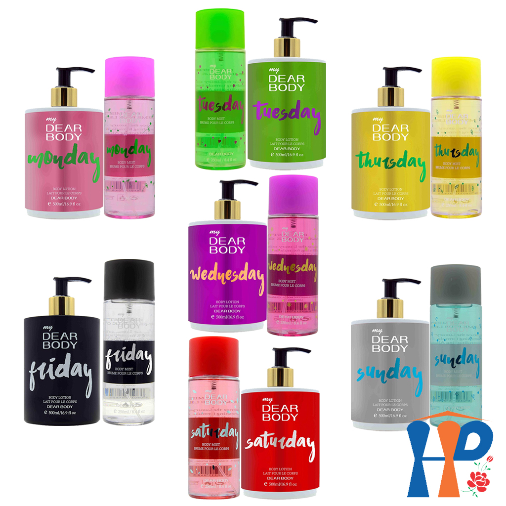 Combo Xịt Thơm và Dưỡng Thể Tuần DEAR BODY Weeks Body Mist and Lotion 750ml (for woman, lưu hương 3 - 5 giờ)