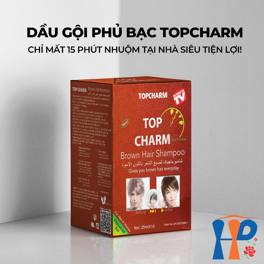 Gội nhuộm tóc thảo dược TopCharm Herbal Hair Colour Shampoo 250ml (phủ bạc nâu - Brown hoặc đen - Black)