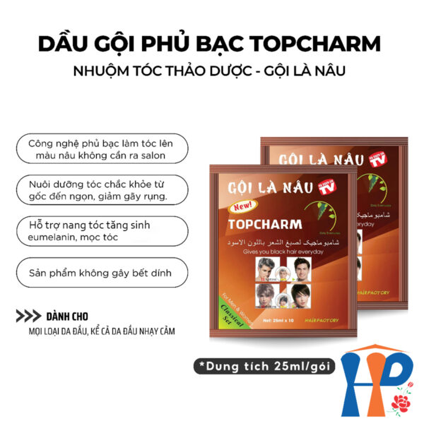 Gội nhuộm tóc thảo dược TopCharm Herbal Hair Colour Shampoo 250ml (phủ bạc nâu - Brown hoặc đen - Black)