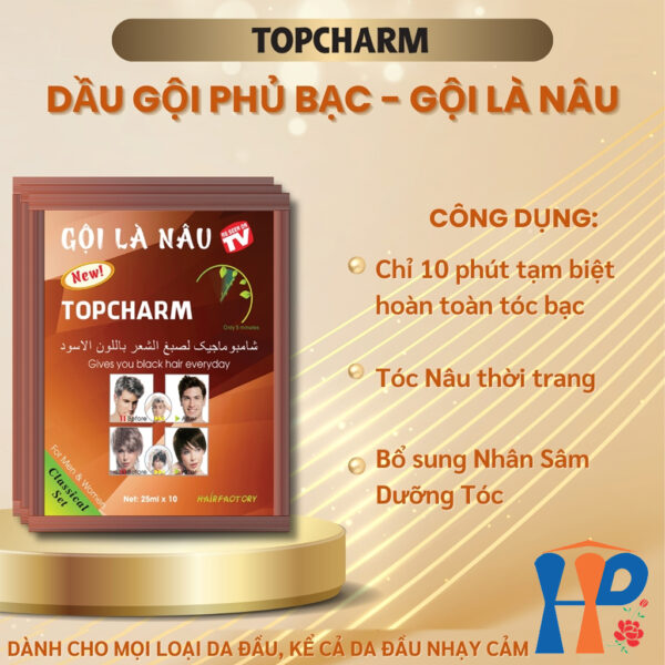 Gội nhuộm tóc thảo dược TopCharm Herbal Hair Colour Shampoo 250ml (phủ bạc nâu - Brown hoặc đen - Black)