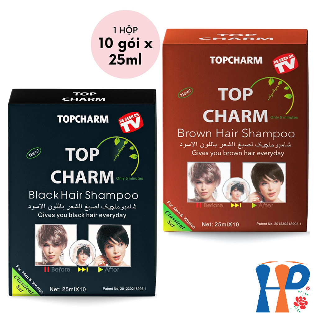 Gội nhuộm tóc thảo dược TopCharm Herbal Hair Colour Shampoo 250ml (phủ bạc nâu - Brown hoặc đen - Black)
