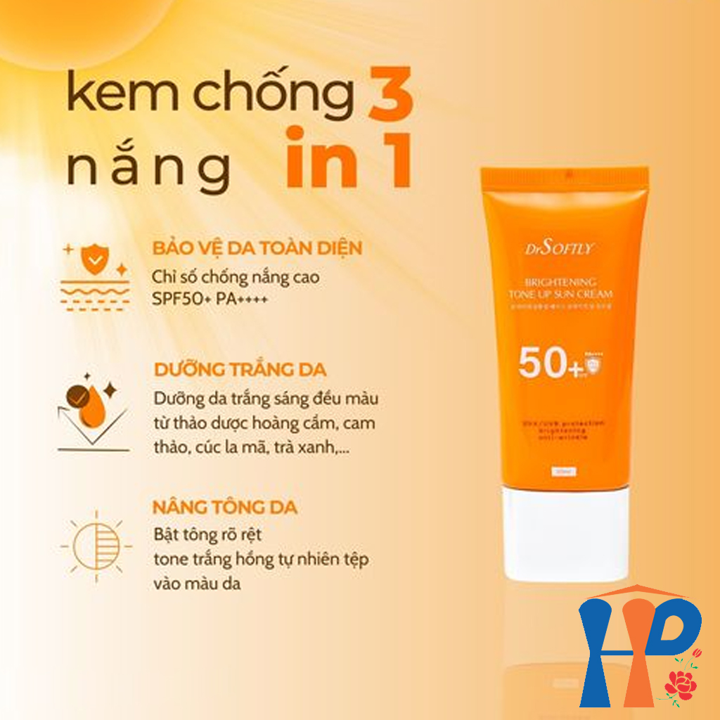 Kem chống nắng nâng tông trắng da Drsoftly Brightening Tone Up Sun Cream SPF50+ PA++++ 50ml