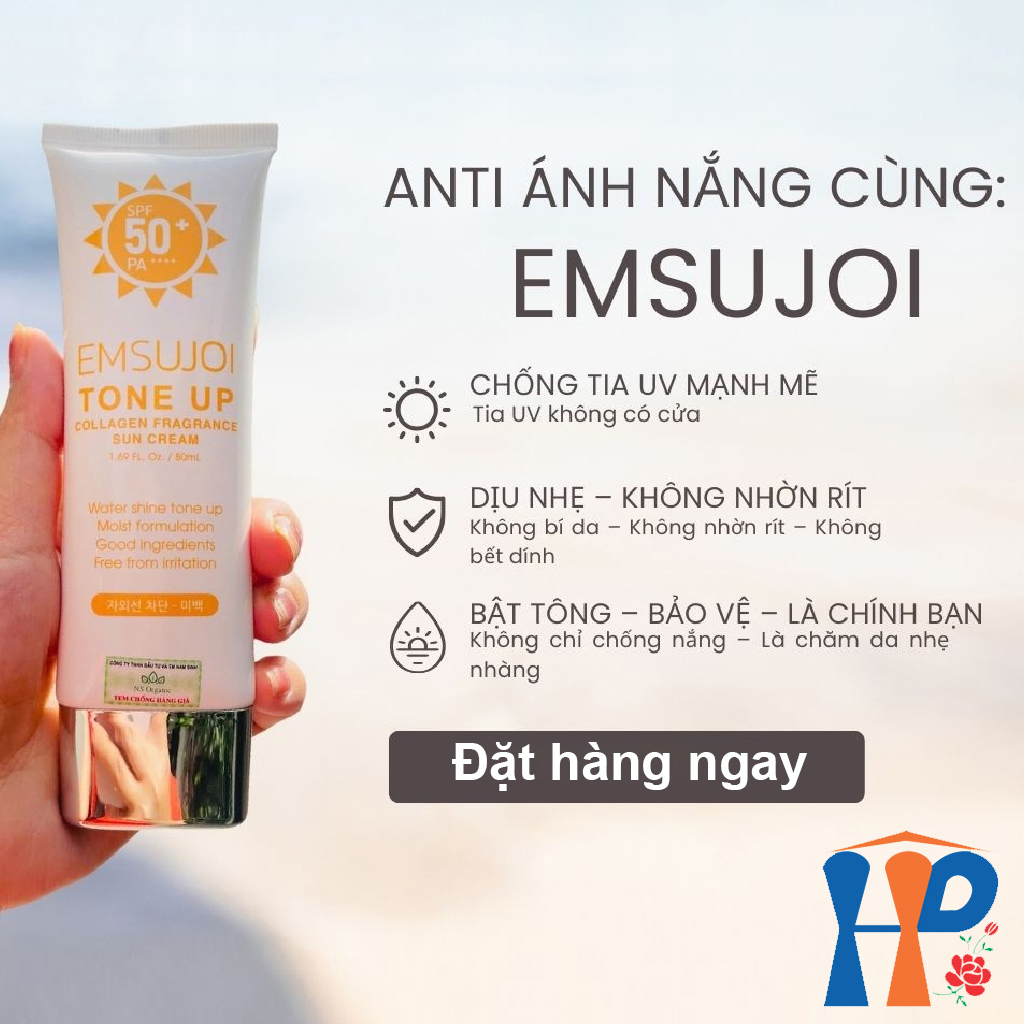 Kem chống nắng nâng tông da EMSUJOI Tone Up Collagen Fragrance Sun Cream SFP50+ PA++++ 80ml