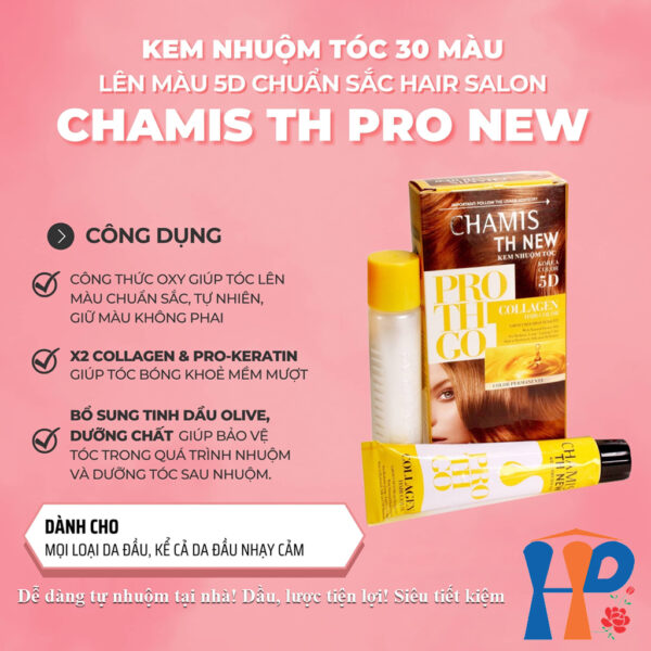Kem nhuộm tóc phủ bạc 5D Chamis TH New Pro Collagen Hair Colour 60ml (30 màu thời trang)