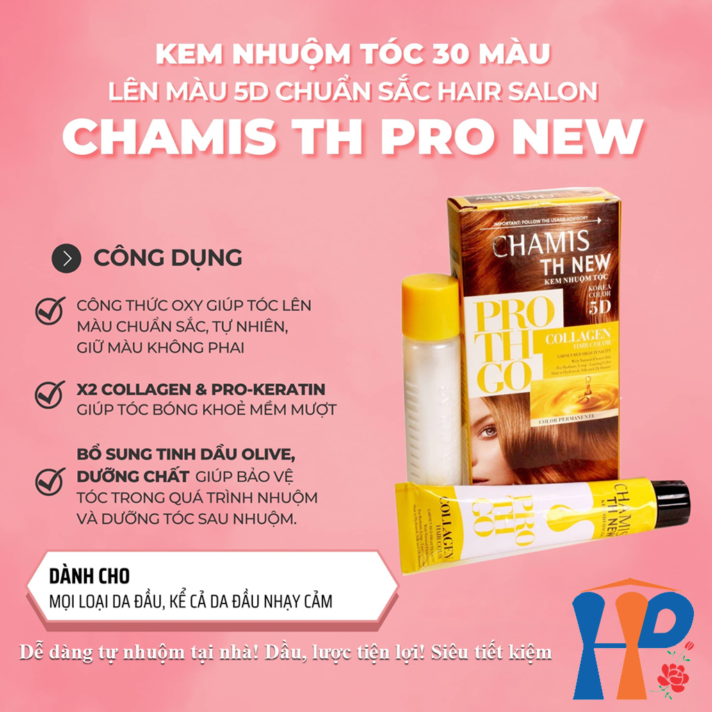 Kem nhuộm tóc phủ bạc 5D Chamis TH New Pro Collagen Hair Colour 60ml (30 màu thời trang)