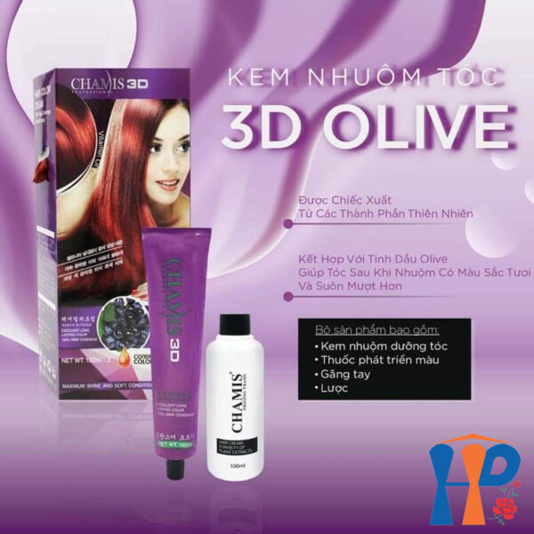 Kem nhuộm tóc phủ bạc Chamis 3D Olive Hair Colour Cream 100ml