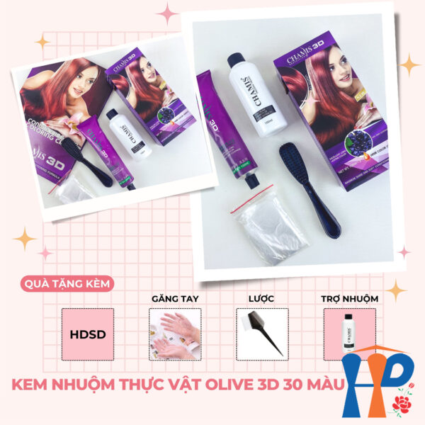 Kem nhuộm tóc phủ bạc Chamis 3D Olive Hair Colour Cream 100ml