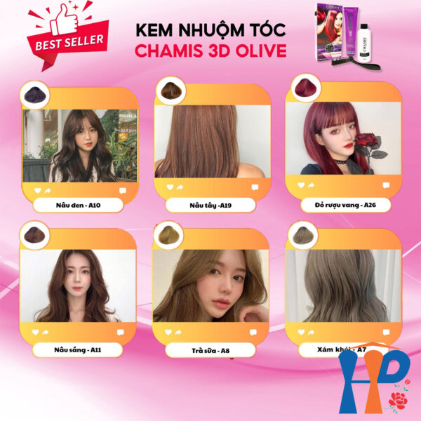 Kem nhuộm tóc phủ bạc Chamis 3D Olive Hair Colour Cream 100ml
