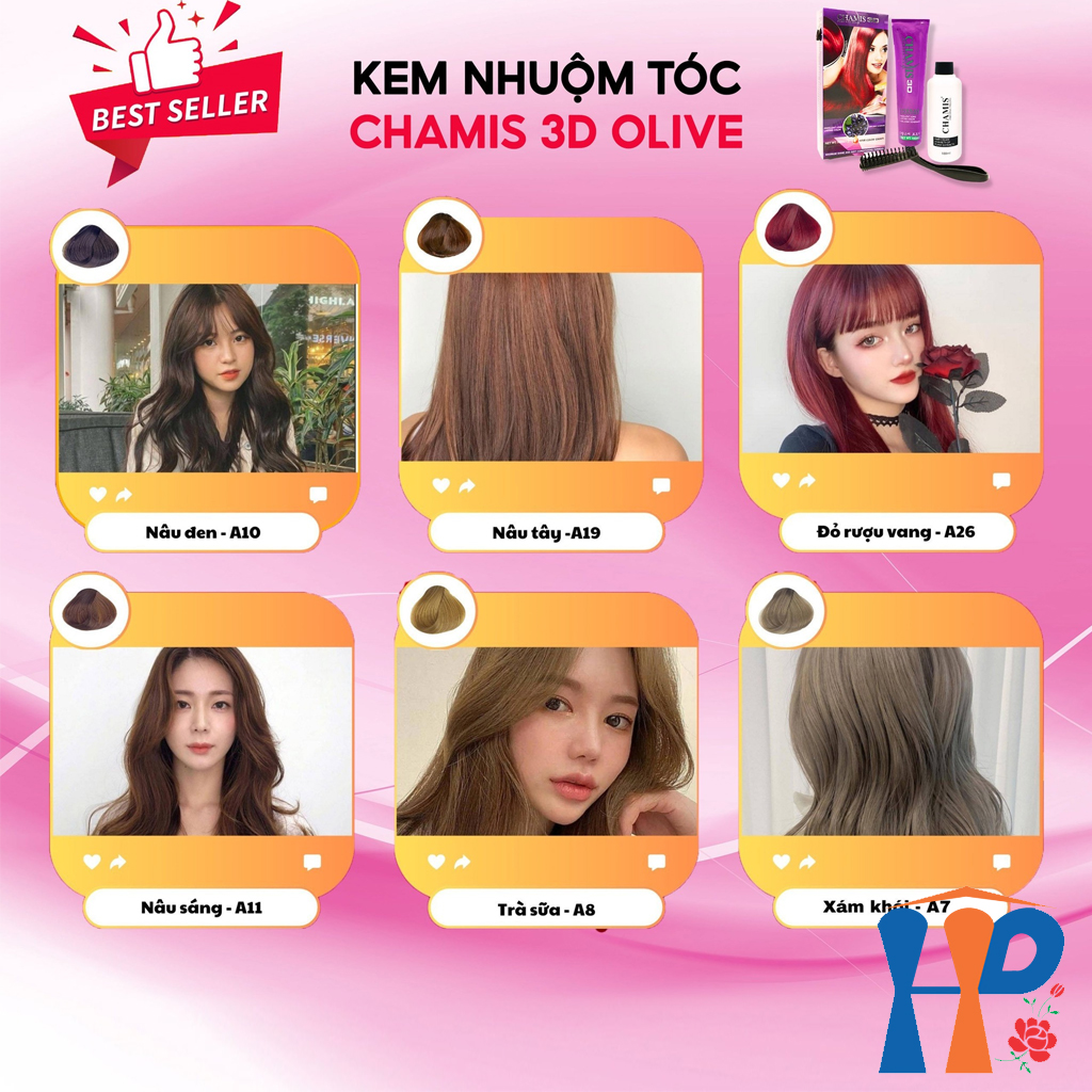 Kem nhuộm tóc phủ bạc Chamis 3D Olive Hair Colour Cream 100ml