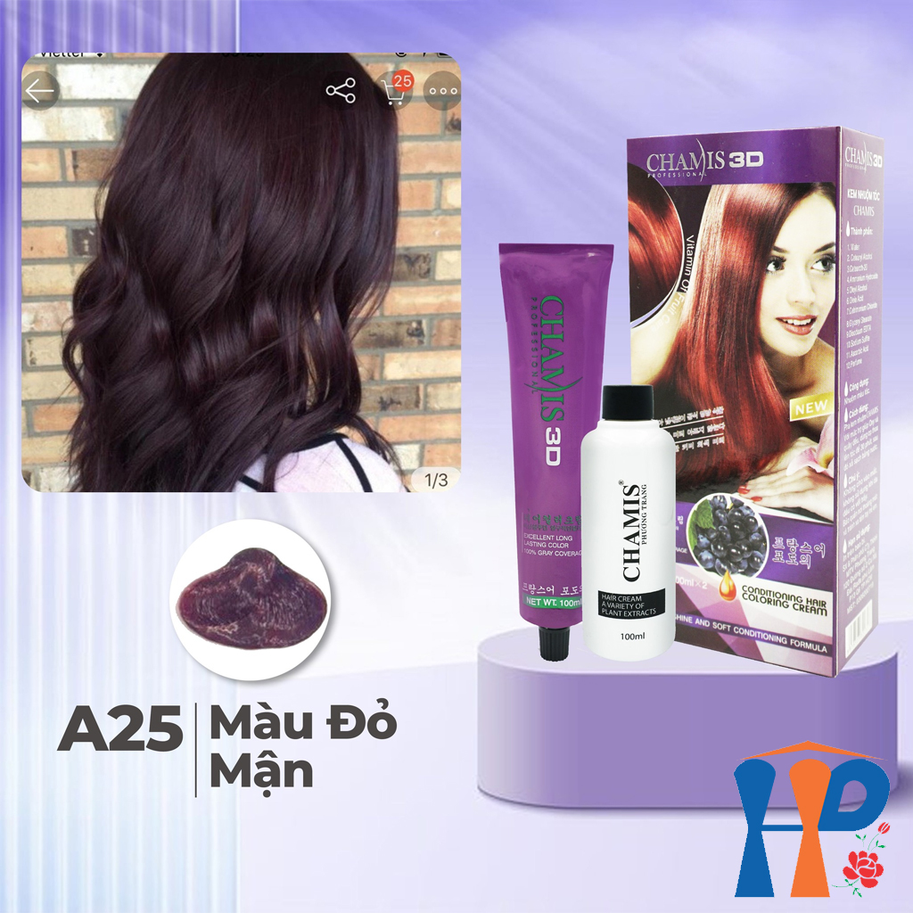 Kem nhuộm tóc phủ bạc Chamis 3D Olive Hair Colour Cream 100ml