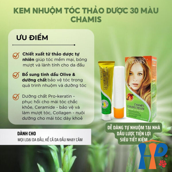 Kem nhuộm dưỡng tóc thảo mộc CHAMIS Colour Cream 60ml