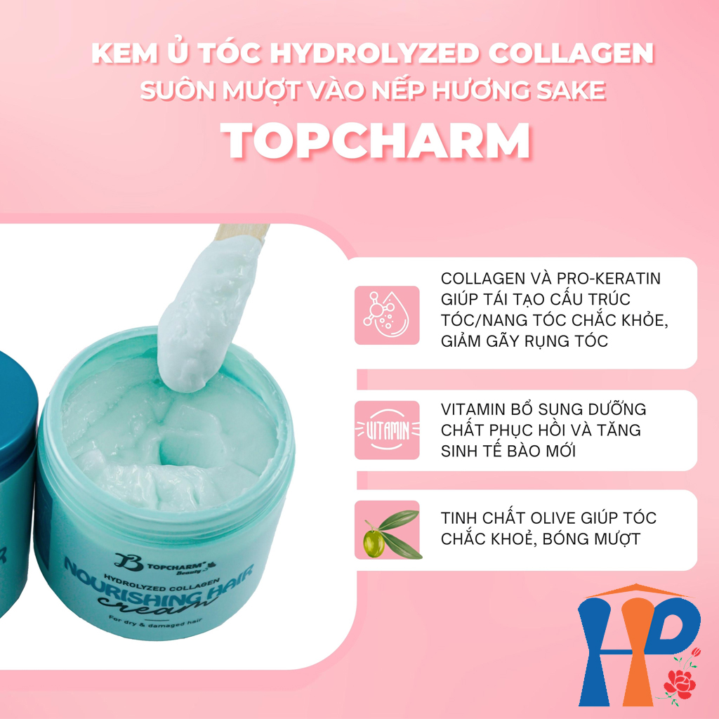 Kem ủ tóc hương sake TopCharm Hydrolyzed Collagen Hair Mask Cream 500ml