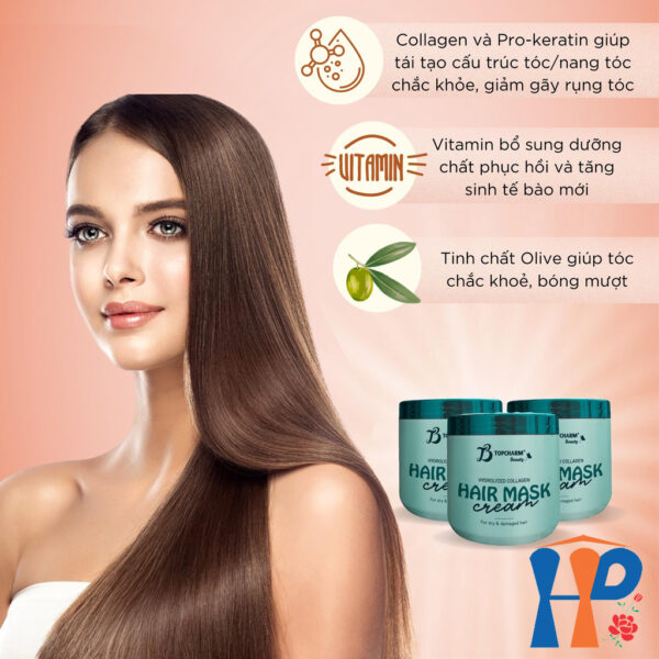 Kem ủ tóc hương sake TopCharm Hydrolyzed Collagen Hair Mask Cream 500ml