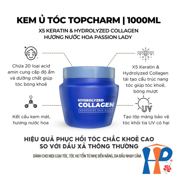 Kem ủ tóc nước hoa Topcharm Passion scent Hydrolyzed Collagen Nourishing Hair Mask 1000ml
