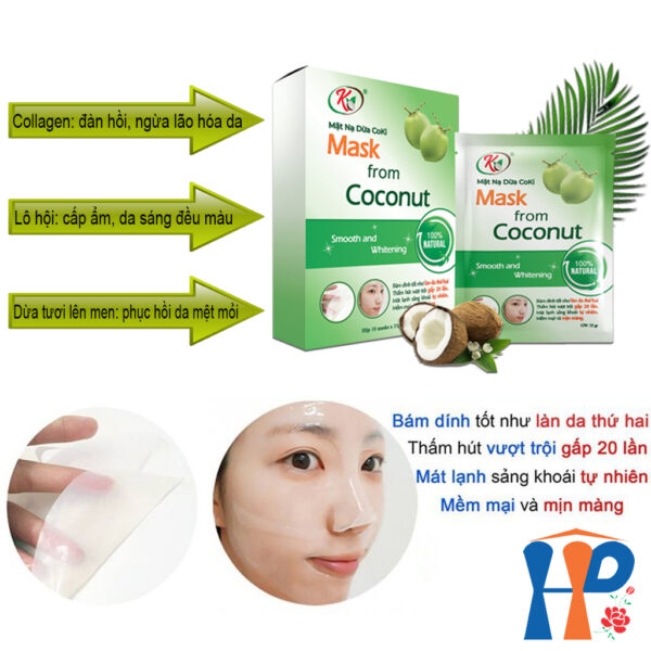 Mặt nạ dừa Coki Mask from Coconut Smooth and Whitening 35gr x 10M