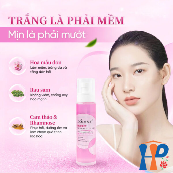 Nước hoa hồng Drsoftly Skin Toner 200ml (Perfect Whitening & Intensive Purifying)